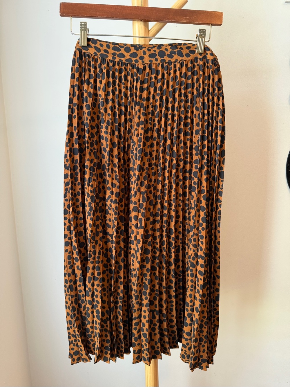 Brown Leopard Print Pleated Midi Skirt NEW Size Large